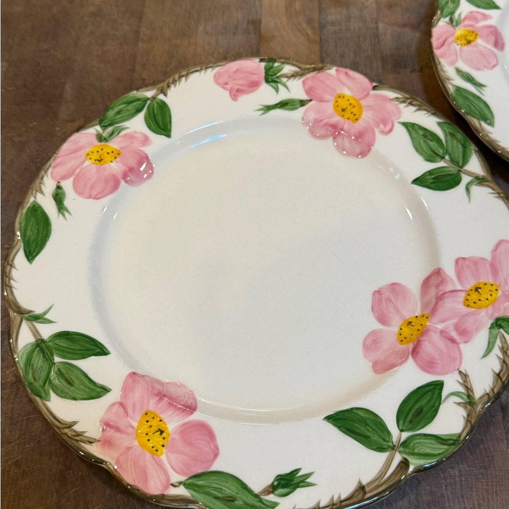 2 Vintage 1950’s Franciscan Desert Rose 10.5 Floral Dinner Plates Pink and Green - Picture 3 of 10